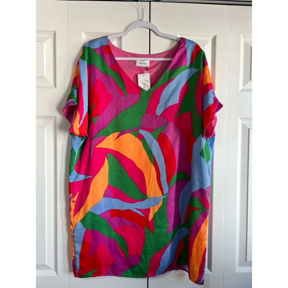 Adrienne Short Sleeve Tunic Dress Swimsuit Cover Size Large